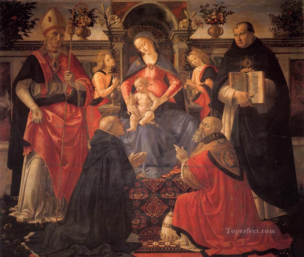 La Virgen y el Niño entronizados entre ángeles y santos Renacimiento Florencia Domenico Ghirlandaio Pintura al óleo